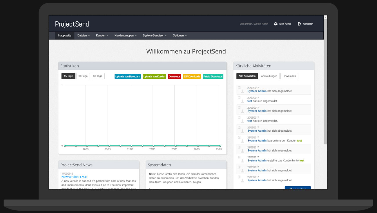 ProjectSend auf dem Laptop
