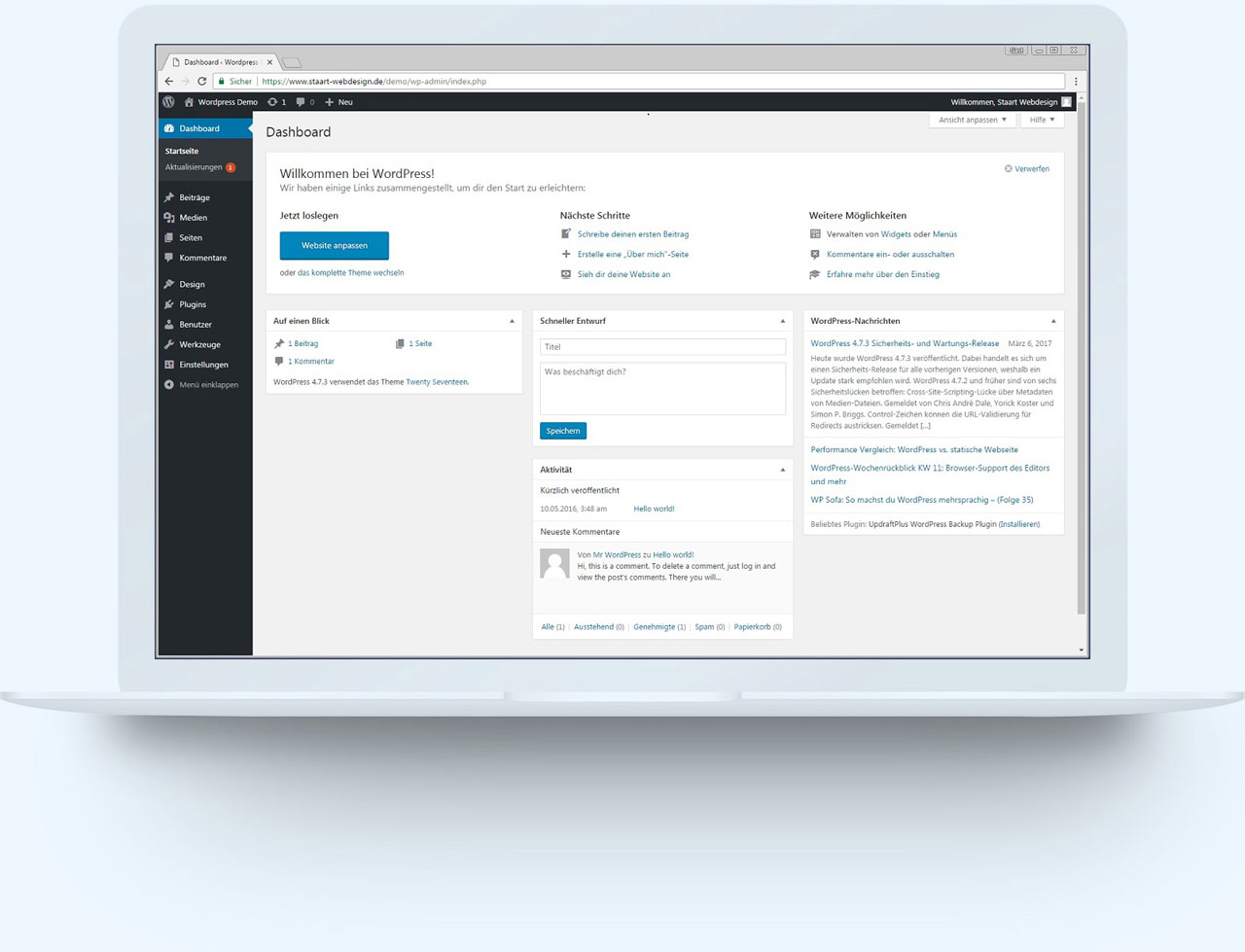 WordPress Backend auf dem Laptop